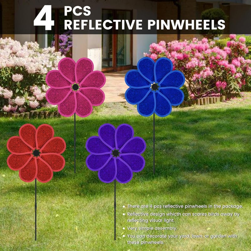 DECEED 4PCS 11.4" W x 28" H Reflective Pinwheels Sparkly Lawn Wind Spinners Colorful Rainbow Windmill for Garden Decoration Bird Devices Deterrent to Scare Birds Away (Multicolor-2 Four Colors) - Image 2